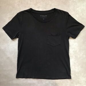 Everlane 100% Cotton Black Pocket Tee Boxy Cropped Short Sleeve XXS Excellent